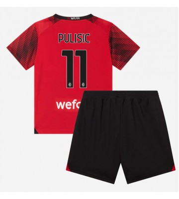 AC Milan Christian Pulisic #11 Koti Pelipaita Lasten 2023-24 Lyhyet Hihat (+ Lyhyet housut)